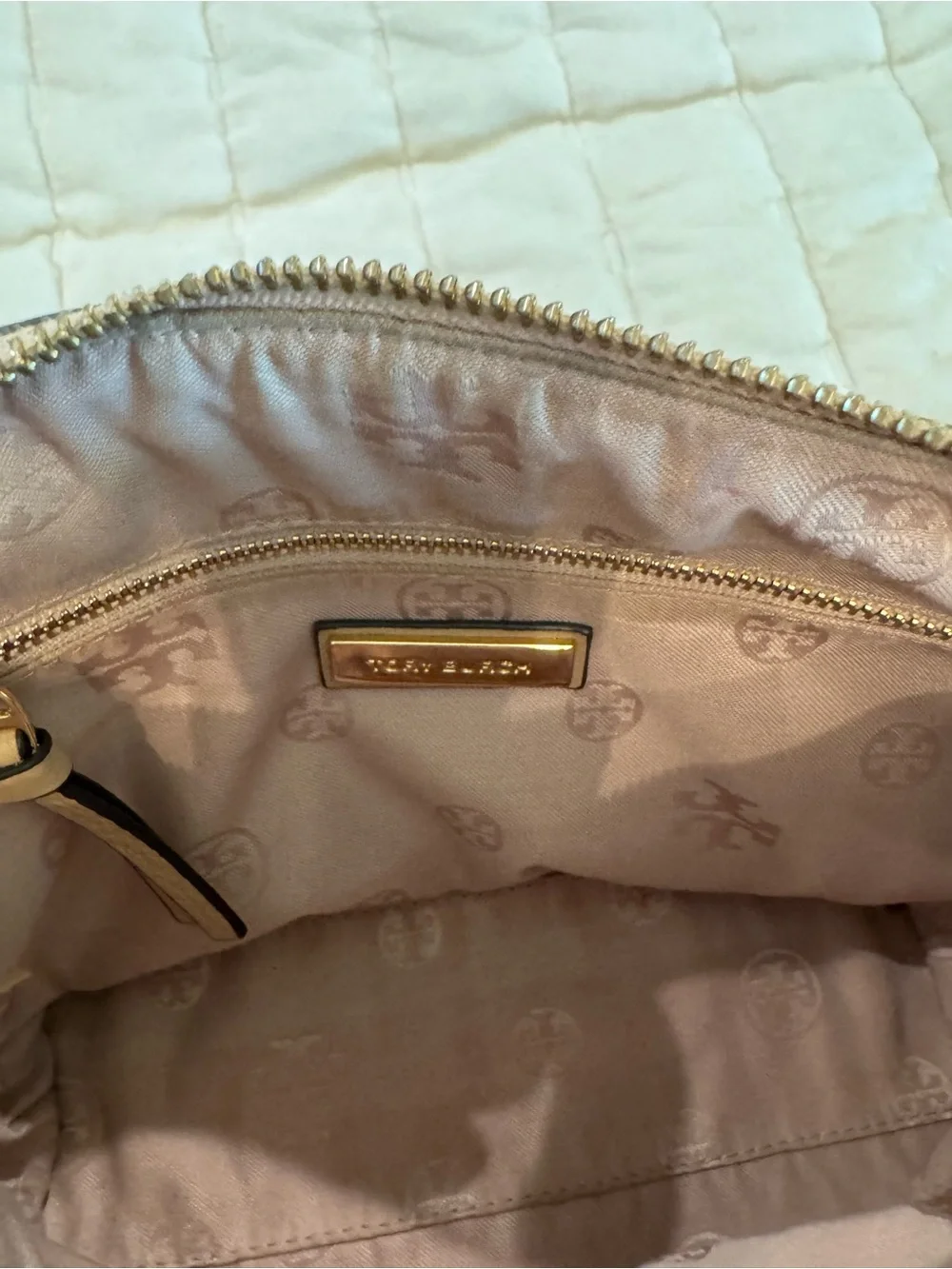 Tory Burch Blush Pebbled Leather Crossbody Camera Bag with Braided Strap